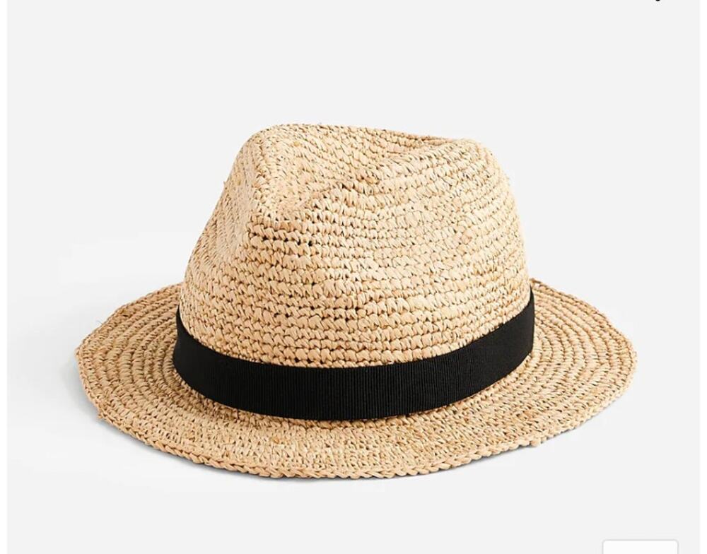 J. Crew Raffia Straw Crochet Brim Hat F1722 Packable Vegan